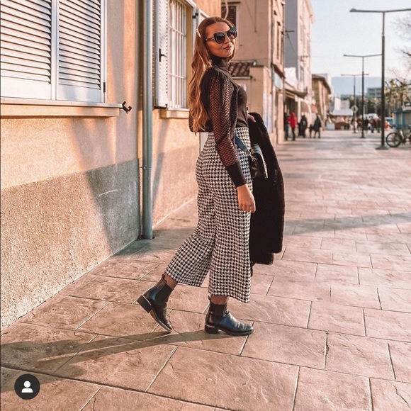 NWT ZARA BLACK WHITE HOUNDSTOOTH PANTS BLOGGERS FAVORITE OLD MONEY STYLE - Picture 15 of 16